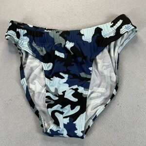 Uzzi Mens Medium Blue Camo Swim Briefs Lined Stretch Beach Pool Swimsuit NWT